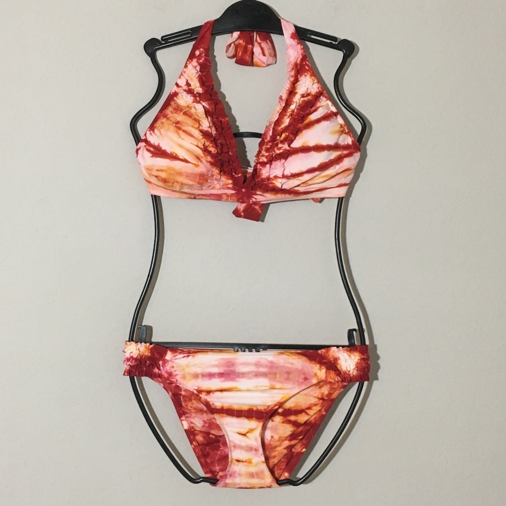 Lucky Brand Halter Bikini Tye Dye Orange Red S/D
